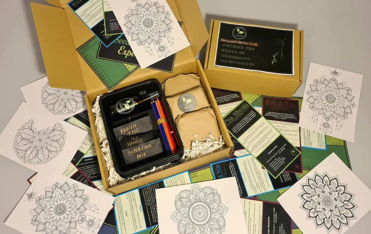 opened grow kit on grey background